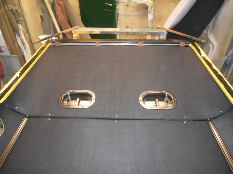 Finished Cab roof lining in a Land Rover Series 2a Safari Roof.