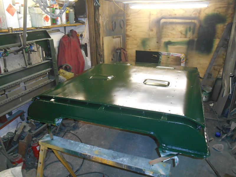 Rear top view of Land Rover Series 2a Safari Roof painted.