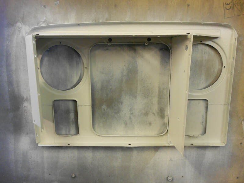 Rear View of a restored and primed Land Rover Series 2 Front Panel.