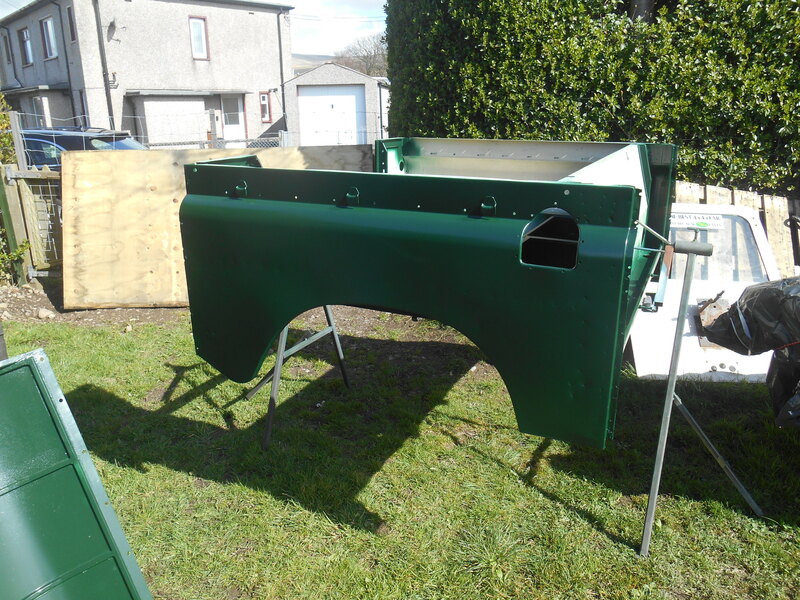 Land Rover Series 2 rear tub offside painted in green.