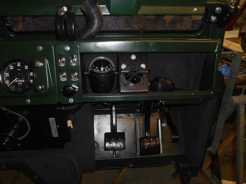 Land Rover Series 2a bulkhead with pedals fitted.