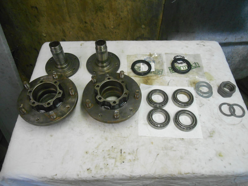 Land Rover Series 3 Hubs Stub Axles and Wheel bearings ready for assembly.