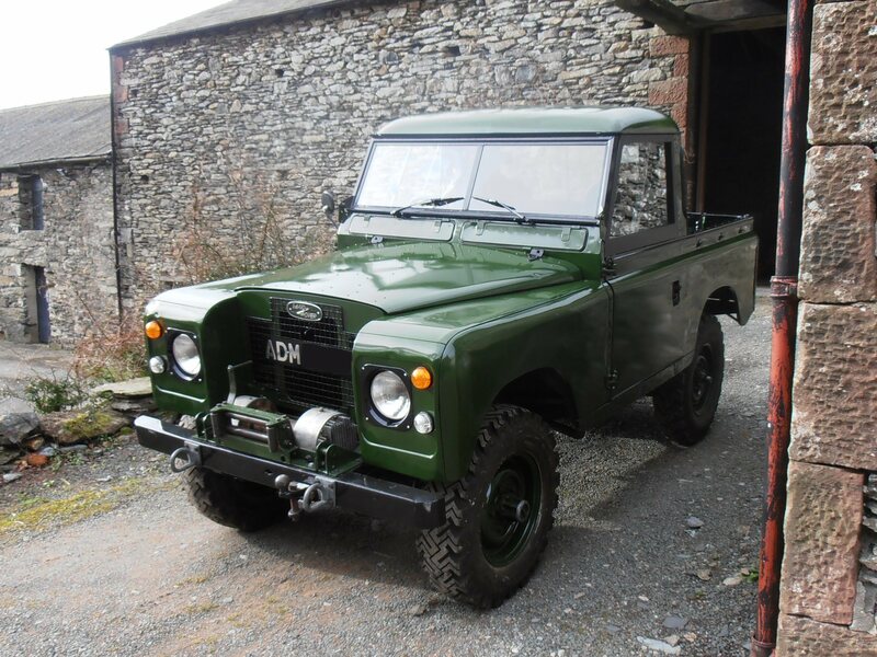 Green Land Rover Series 2a front/passenger side view.